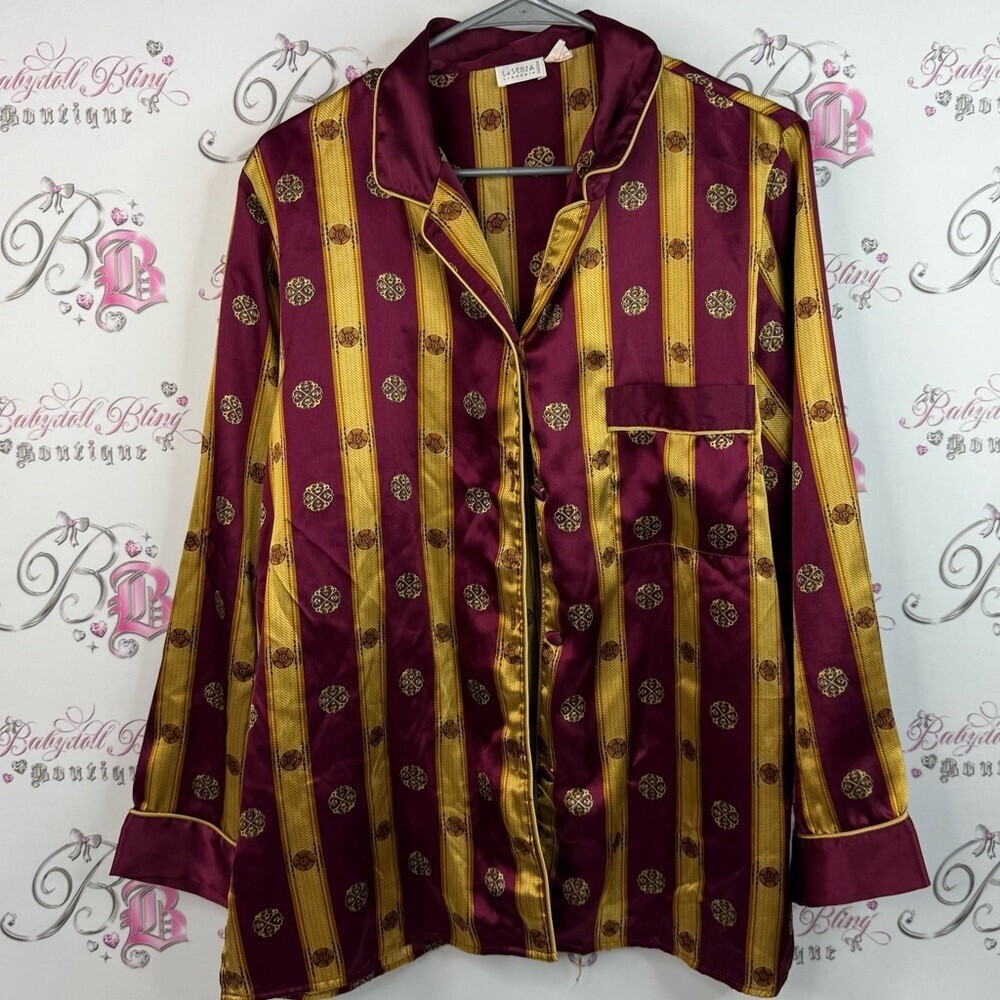 La SENZA long sleeve button of vintage orNate floral Burgundy and Gold Shirt